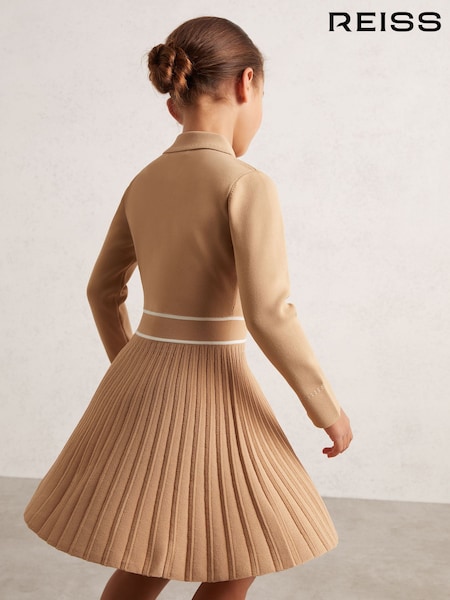 Reiss Camel Sapna Knitted Contrast Stitch Dress (F97929) | £76