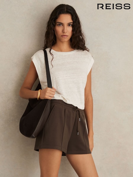 Reiss Chocolate Joanna Modal Blend Drawstring Co-Ord Sweat Shorts (F97931) | £88