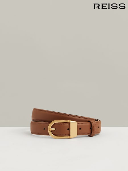 Reiss Tan Hazel Leather Curved-Buckle Belt (F97932) | £58