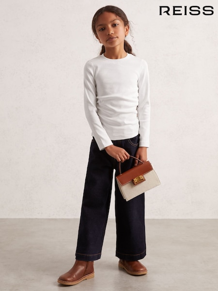 Reiss Ivory Trina Cotton Ruched Long-Sleeve T-Shirt with Stretch (F97966) | £14