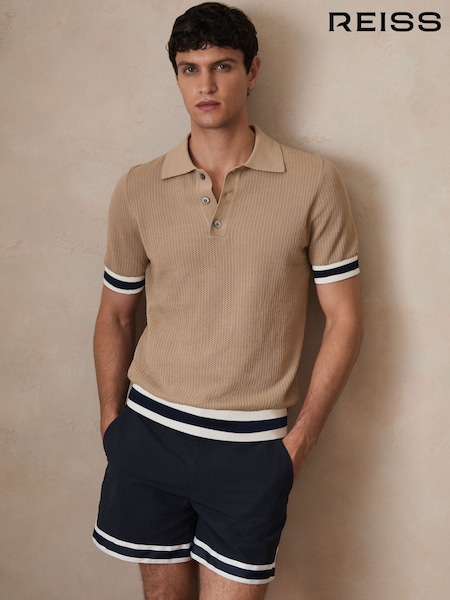 Reiss Camel Brown Quinn Reiss | Ché Cotton Knit Polo Shirt (F97972) | £110