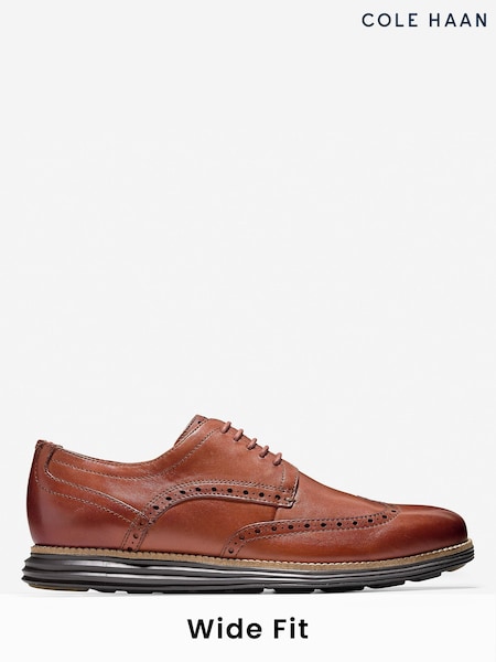 Cole Haan Mens Wide Fit Original Grand Wingtip Oxford Brown Shoes (F97974) | £120
