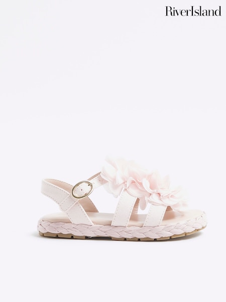 River Island Light Pink Girls Bright Flower Sandals (F97976) | £21