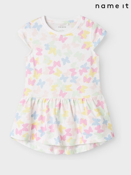 Name It White Butterfly Print Jersey Dress (F97985) | £10