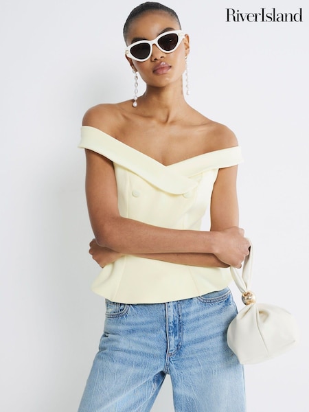 River Island Yellow Double Breasted Bardot Blouses (F98090) | £36