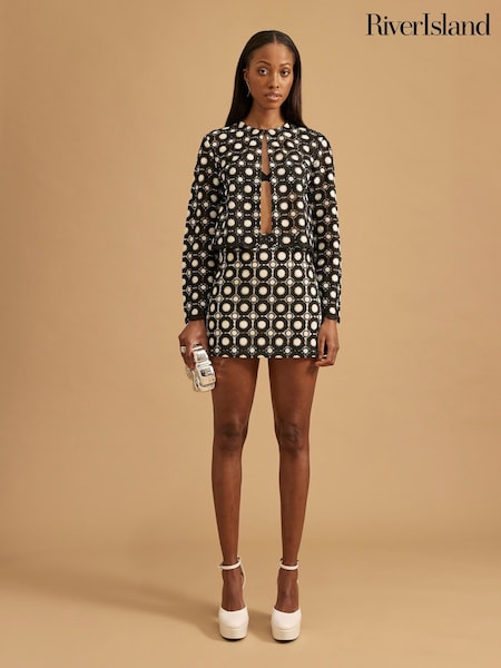 River Island Black Crochet Mini Skirt (F98096) | £40