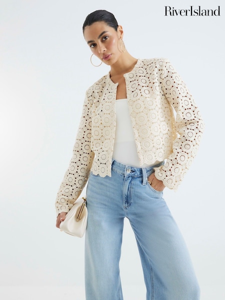 River Island Cream Crochet Cropped Jacket (F98111) | £49