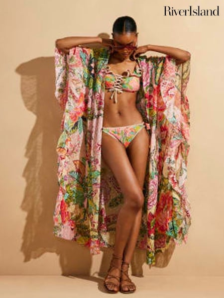 River Island Pink Floral Chiffon Kaftan (F98127) | £66