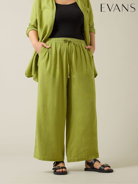 Evans Wide Leg Linen Rich White Trousers (F98275) | £42