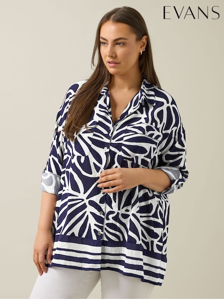 Evans Blue Border Print Shirt (F98276) | £39