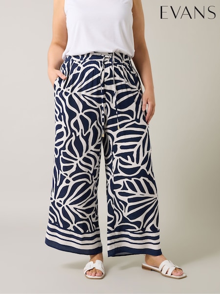 Evans Blue Border Print Trousers (F98278) | £39