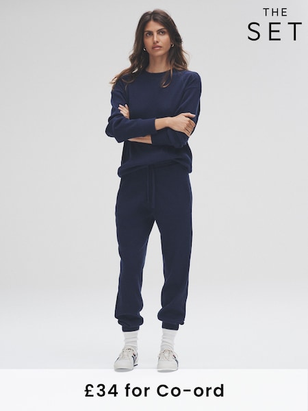 The Set Navy 2 Pack Soft Rib Crew Neck Sweatshirt and Cuffed Joggers Lounge Set (F98281) | £34