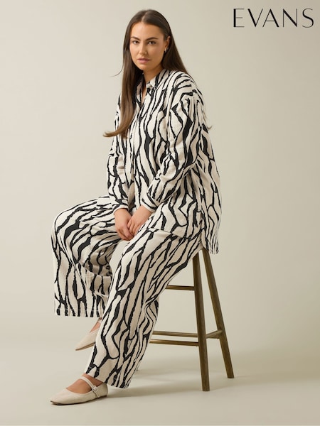 Evans Wide Leg Linen Rich White Trousers (F98285) | £47