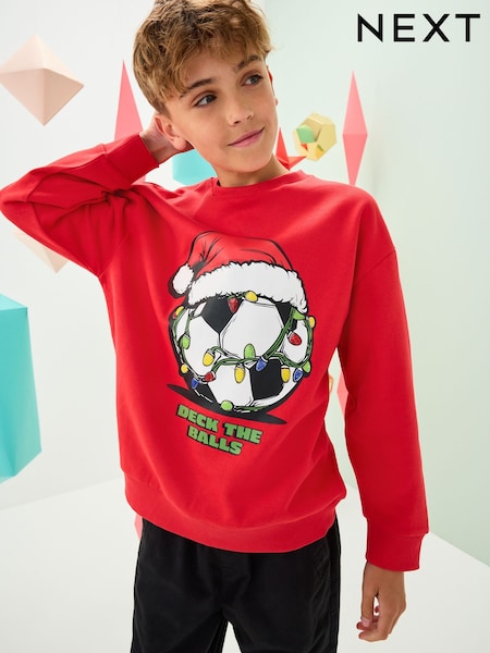 Red White Christmas Crew Sweatshirt (3-16yrs) (F98381) | £14 - £19