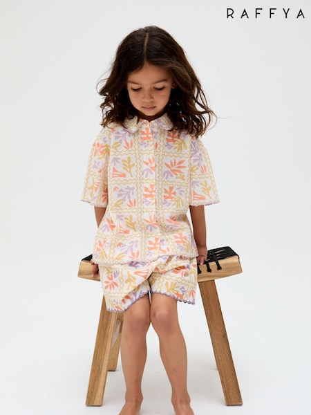 Raffya Cream Gilly Printed 100% Cotton Shorts (F98447) | £35