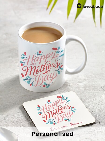 Loveabode Natural Personalised Mother's Day Mug & Coaster Set (F98473) | £20