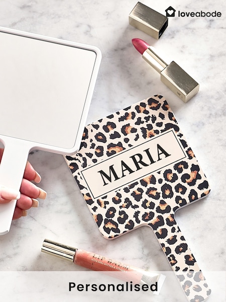 Loveabode Personalised Leopard Print White Hand Mirror (F98475) | £17