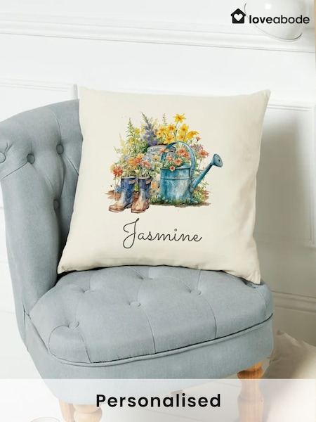 Personalised Flowered Cushion by Loveabode (F98476) | £23