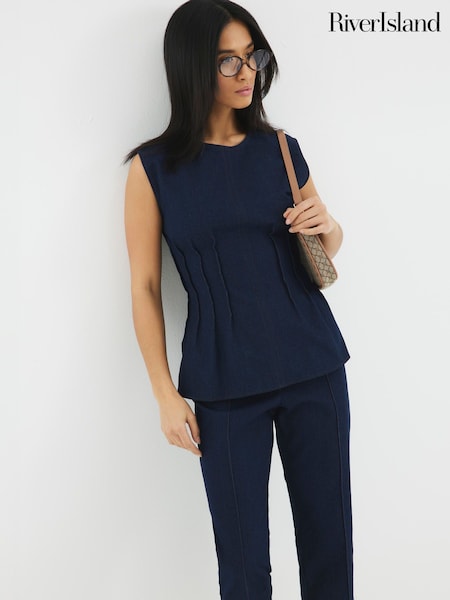 River Island Blue Petite Pintuck Denim Top (F98606) | £35