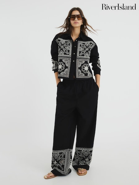 River Island Black Cutwork Linen Shirt (F98608) | £42