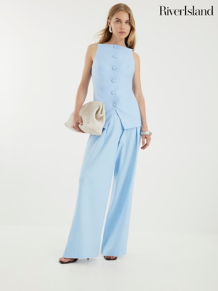 River Island Blue Linen Wide Leg Trousers (F98612) | £40