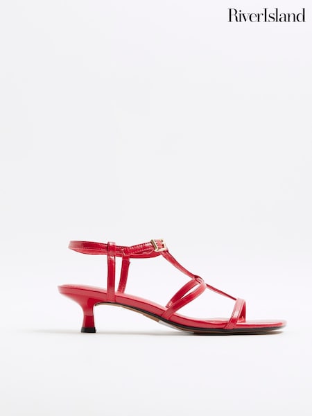 River Island Red T-Bar Kitten Heel Sandals (F98638) | £34