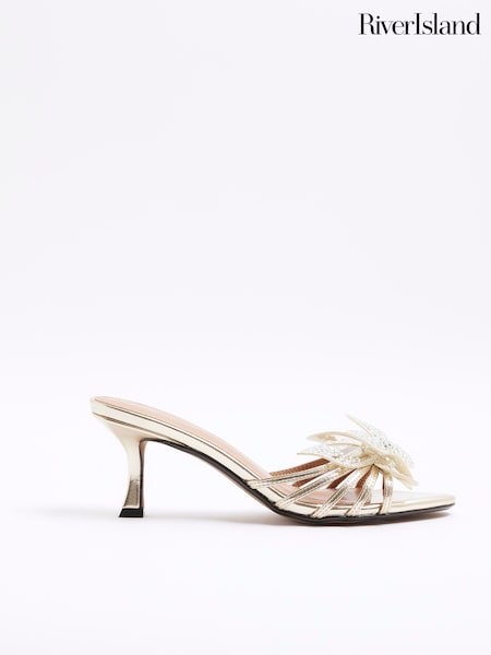 River Island Gold Butterfly Heeled Mules (F98648) | £38