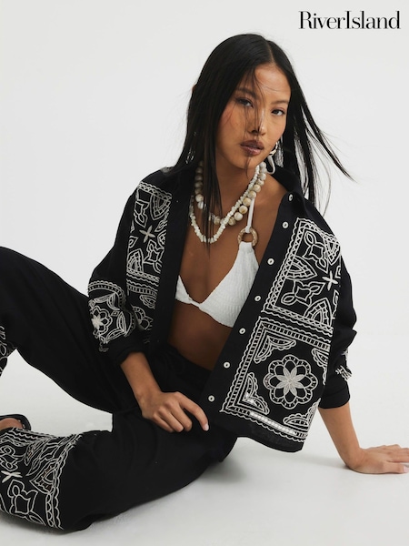 River Island Black Petite Cutwork Linen Shirts (F98650) | £42