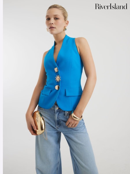 River Island Blue Halter Neck Waistcoat (F98651) | £42