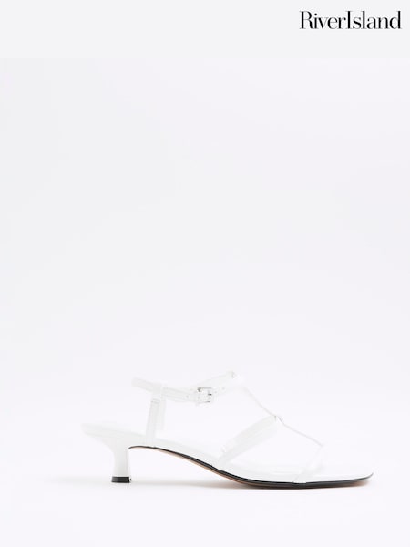 River Island White T-Bar Kitten Heel Sandals (F98654) | £34