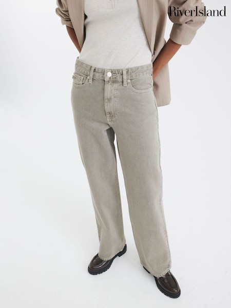 River Island Grey Relaxed Straight Fit 100% Cotton Jeans (F98675) | £51