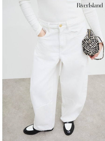 River Island White Mid Rise Balloon 100% Cotton Jeans (F98676) | £54