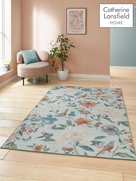 Catherine Lansfield Blue Pipa Floral Rug (F98740) | £40 - £125