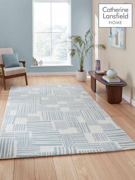 Catherine Lansfield Blue Blocks Modern Abstract Rug (F98750) | £60 - £180