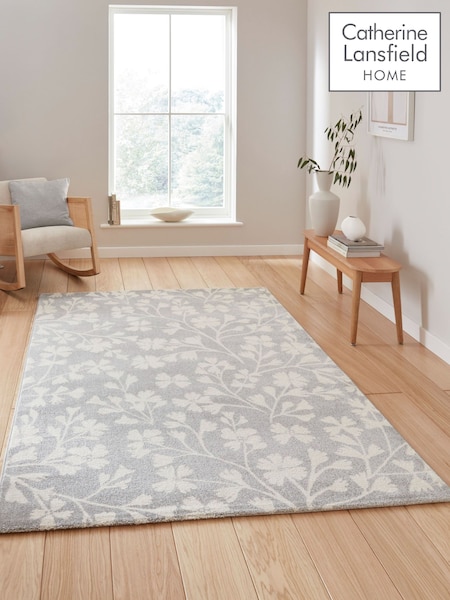 Catherine Lansfield Grey Grace Floral Rug (F98757) | £60 - £180