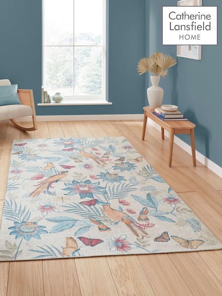 Catherine Lansfield Blue Amaya Tropical Birds Washable Rug (F98759) | £40 - £125