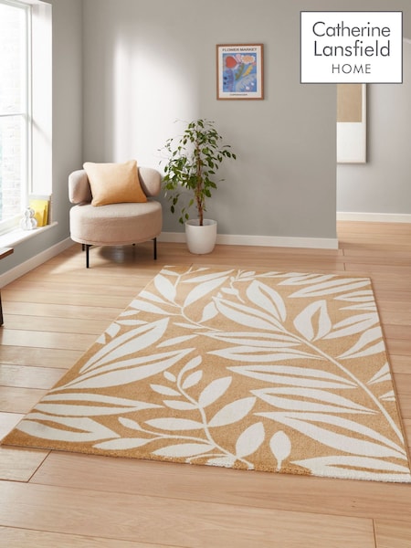 Catherine Lansfield Yellow Sorral Leaves Botanical Rug (F98762) | £60 - £180
