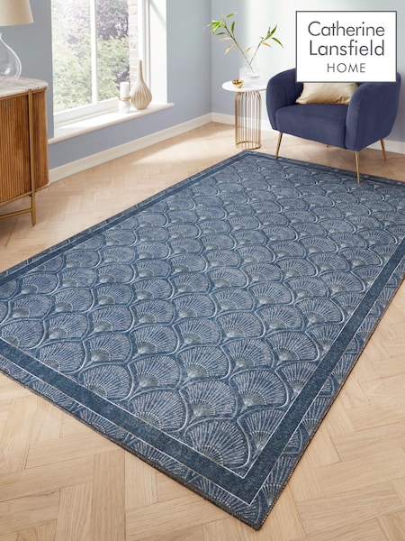 Catherine Lansfield Blue Deco Peacock Washable Rug (F98764) | £40 - £125