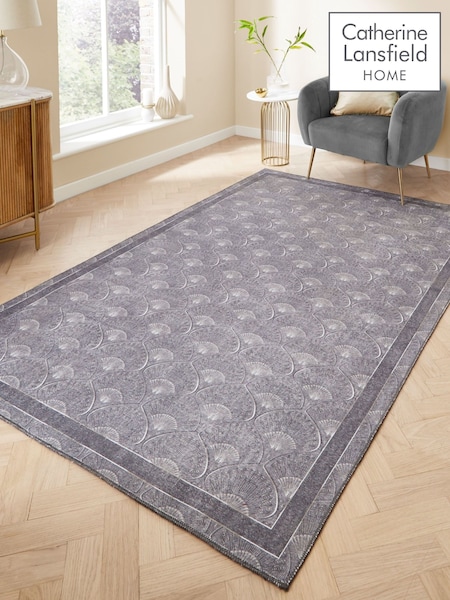 Catherine Lansfield Grey Deco Peacock Washable Rug (F98773) | £40 - £125