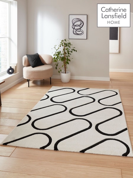 Catherine Lansfield White Linear Curve Modern Geometric Rug (F98783) | £60 - £180