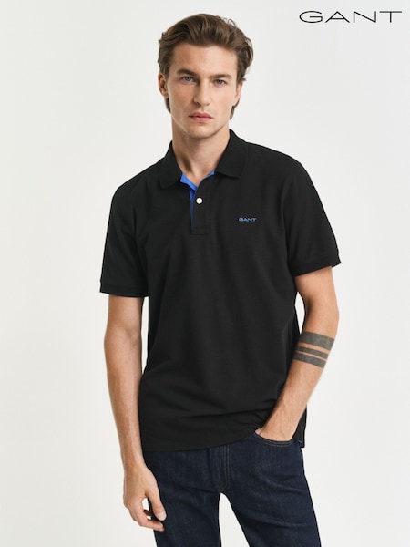 GANT Black Regular-Fit Short Sleeve Contrast Pique Polo Shirt (F98791) | £90