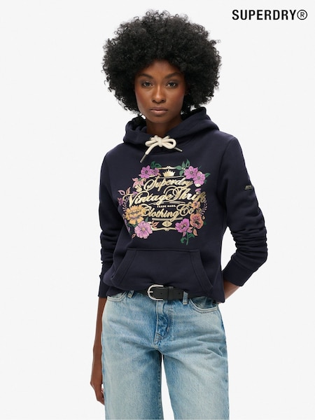 Superdry Blue Floral Graphic Logo Hoodie (F98962) | £55