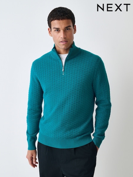 Teal Regular Fit Premium Quarter Zip Neck Jumper (F98986) | £39