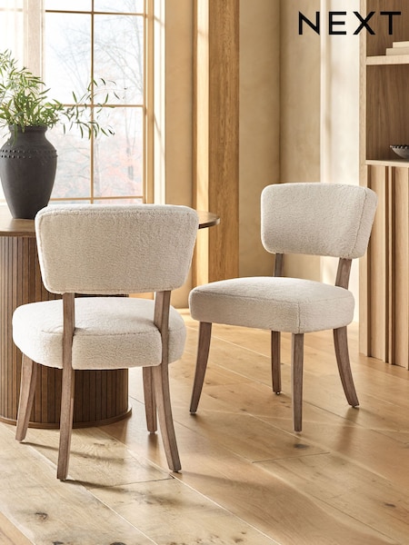 Set of 2 Teddy Shearling Light Natural Fine Chenille Light Wood Leg Remi Dining Chairs (F98993) | £330