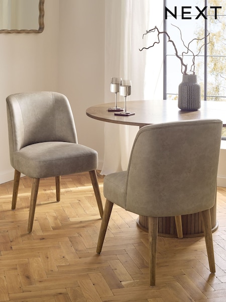 Set of 2 Monza Faux leather Mink Erik Mid Wood Leg Dining Chairs (F98995) | £340