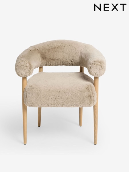 Set of 2 Oslo Faux Fur Mink Natural Light Wood Leg Aire Dining Chairs (F99003) | £380