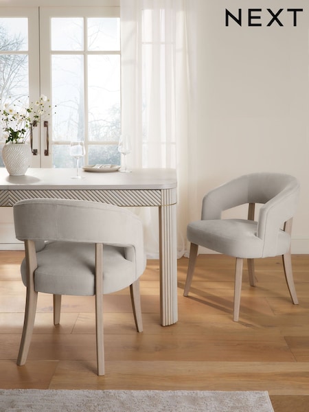 Set of 2 Opulent Chenille Pebble Remi Grey Leg Dining Chairs (F99005) | £360