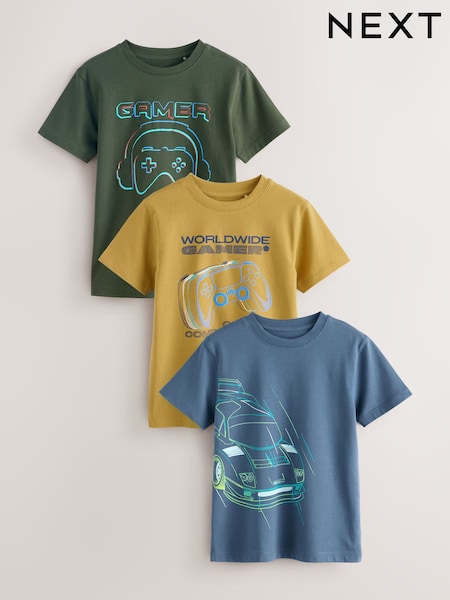 Blue/Green/Yellow Regular Fit Graphic Print Short Sleeve T-Shirts 3 Pack (3-16yrs) (F99098) | £18 - £24