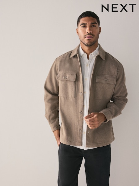 Neutral Twin Pocket Shacket Overshirt with Wool (F99154) | £49