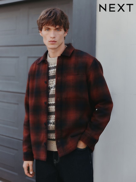 Rust Brown Borg Lined Check Shacket (F99159) | £65